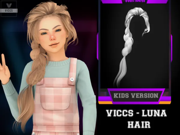 Alpha VICCS_ LUNA HAIR KIDS VERSION - The Sims 4 Custom Content