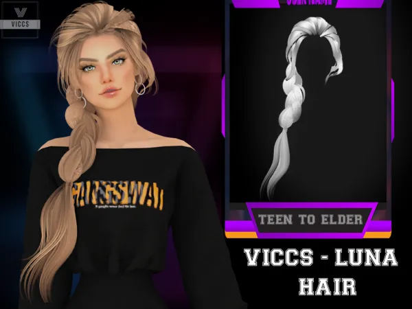 Alpha VICCS_LUNA HAIR by viccs - The Sims 4 Custom Content