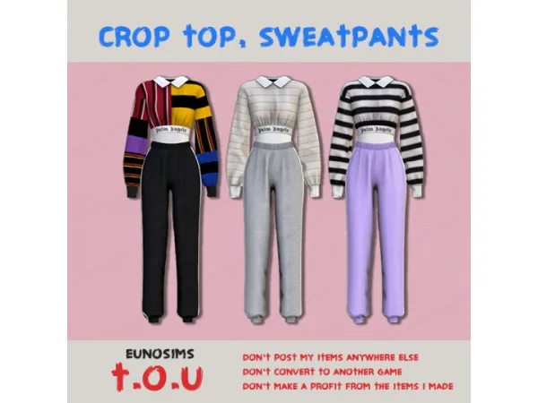 Alpha palm angels Crop T sweatpants set by euno - The Sims 4 Custom Content