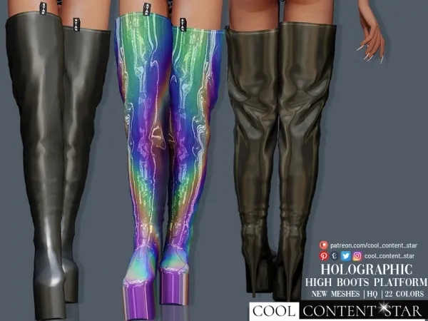 Alpha Holographic High Boots Platform by cool content star - The Sims 4 Custom Content