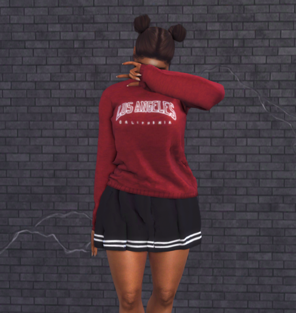 Alpha Los Angeles Sweatshirt & Sport Pleated Skirt by simmerkatex - The Sims 4 custom content