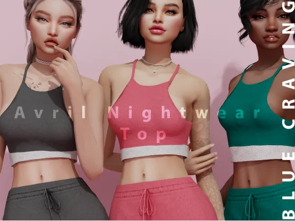 Alpha Blue Craving Avril Nightwear Top by bluecraving - The Sims 4 custom content