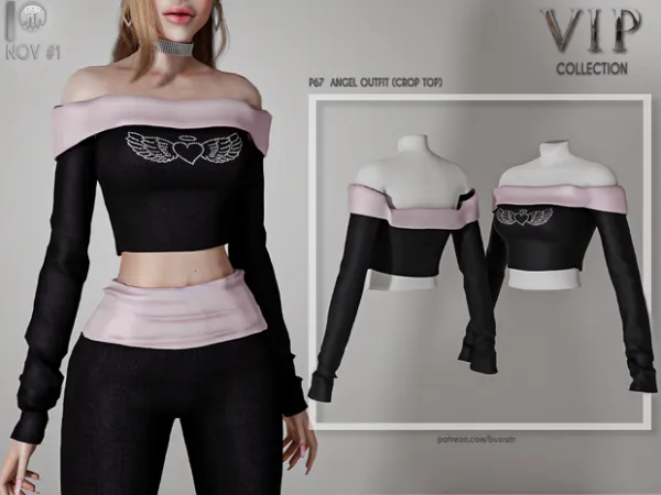 Alpha ANGEL OUTFIT (CROP TOP) P67 tr by busra - The Sims 4 Custom Content