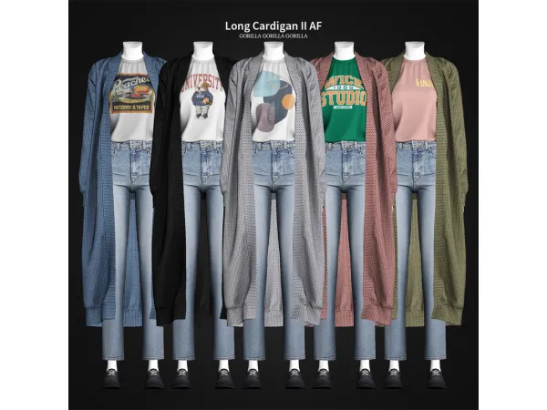 Alpha Long Cardigan II AF by Gorilla3x - The Sims 4 Custom Content
