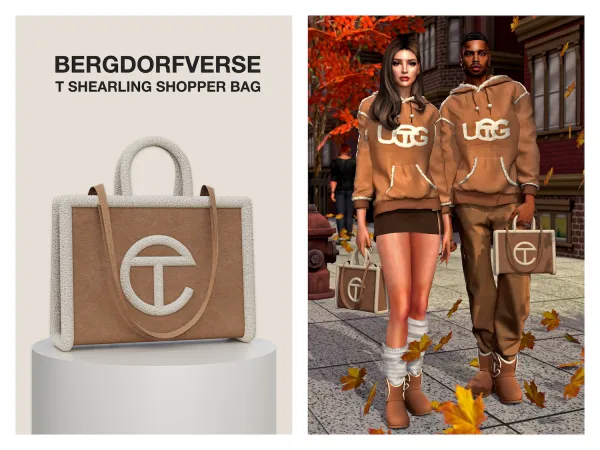 Alpha T Shearling Shopper Bag - The Sims 4 Custom Content