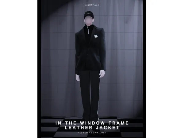 Alpha BED_TS4 M in the window frame leather jacket by simsfinds - The Sims 4 Custom Content