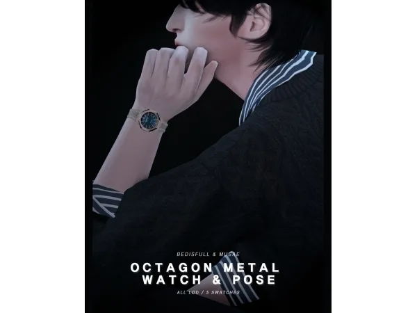 Alpha BED_TS4 M Octagon metal watch by BED MUSAE - The Sims 4 Custom Content