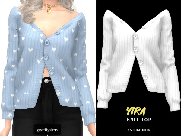 Alpha Yira Knit Top by grafity-cc - The Sims 4 custom content