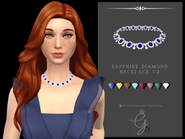 Mix Sapphire Diamond Necklace V2 by Glitterberry Sims - The Sims 4 Custom Content