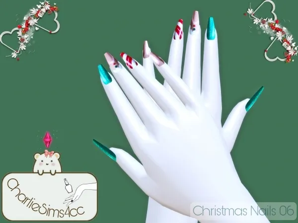 Alpha Christmas Nails 06 by charliesims4cc - The Sims 4 Custom Content