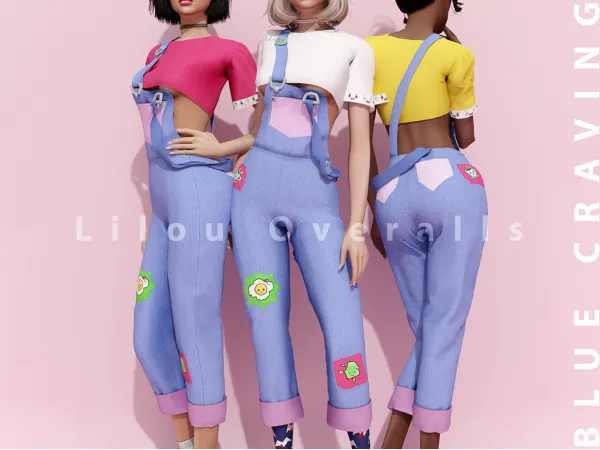 Alpha Blue Craving Lilou overalls by bluecraving - The Sims 4 Custom Content