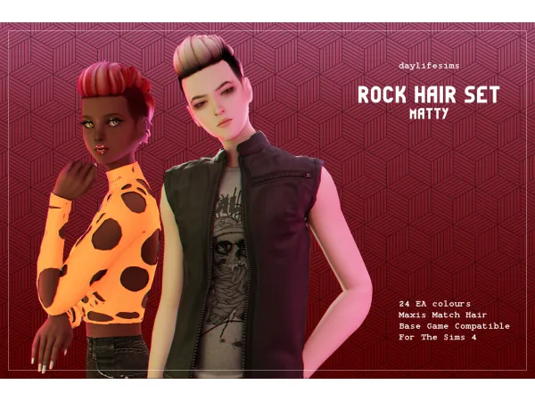 Maxis Match ROCK HAIR SET Matty by Daylife Sims - The Sims 4 Custom Content
