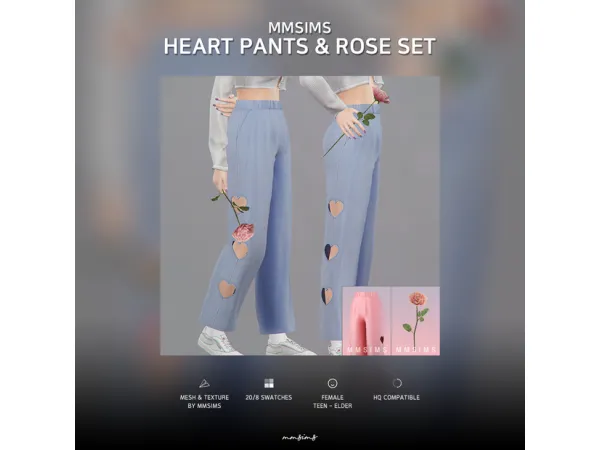 Mix MMSIMS Heart Pants Rose Set by MMSIMS - The Sims 4 Custom Content