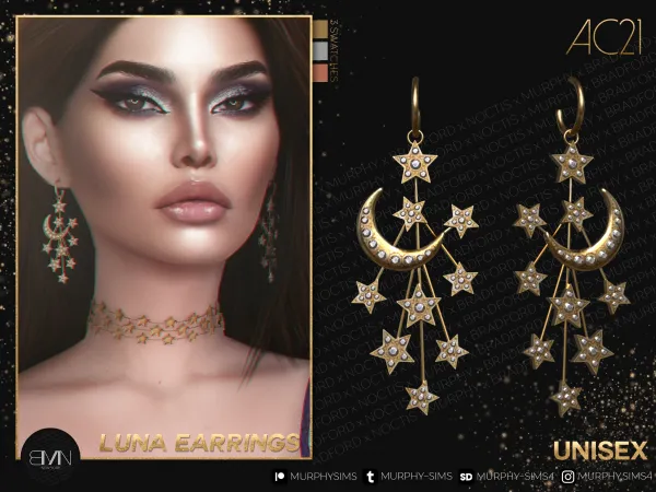 Alpha Luna Earrings [AC21 Day 4] - The Sims 4 Custom Content