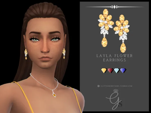 Mix Layla Flower Earrings by Glitterberry Sims - The Sims 4 Custom Content