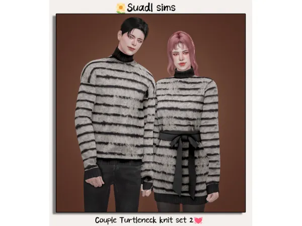 Alpha [sudal] Couple Turtleneck knit set 2 sims by sudal - The Sims 4 Custom Content