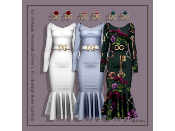 Alpha [RIMINGS] DG Vintage Mermaid Dress DG Vintage Rose Earring - The Sims 4 Custom Content