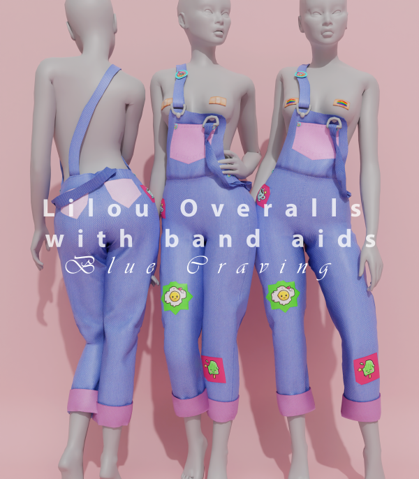Alpha Blue Craving Lilou Overals with band aids by bluecraving - The Sims 4 Custom Content
