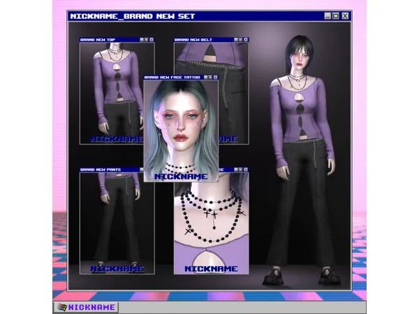 Mix [CAS] Brand New_toppantsbeltnecklaceface tattoo by give me a nickname - The Sims 4 Custom Content