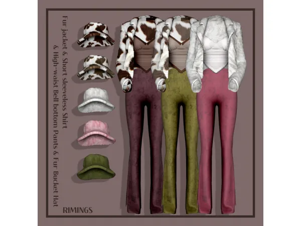 Alpha [RIMINGS] Fur jacket Fur Hat Bell bottom Pants - The Sims 4 Custom Content
