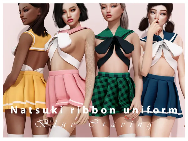 Alpha Blue Craving Natsuki Ribbon Uniform - The Sims 4 Custom Content