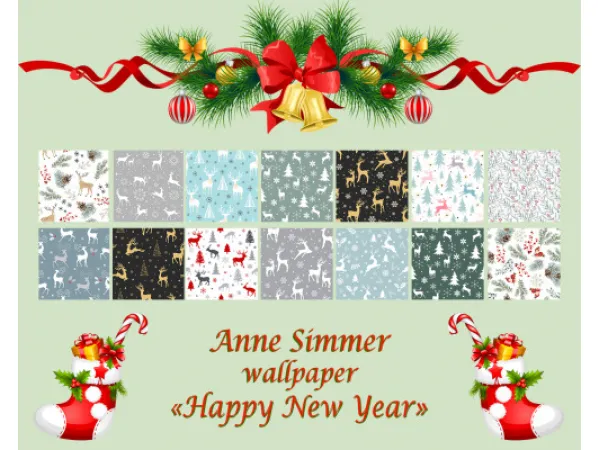 Maxis Match Wallpaper collection Happy New Year - The Sims 4 Custom Content