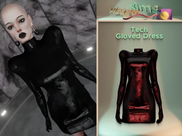 Alpha Tech Gloved Dress - The Sims 4 Custom Content