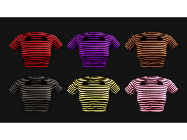 Alpha Stripe Cut Out Crop Top by simmerkatex - The Sims 4 custom content