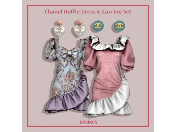 Alpha [RIMINGS] Chanel Ruffle Dress Earring Set - The Sims 4 Custom Content