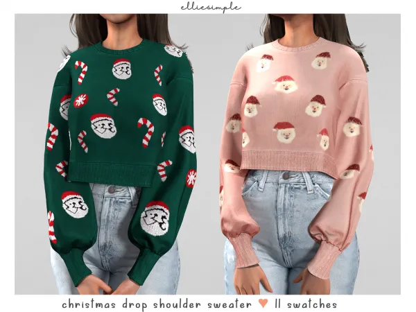 Alpha elliesimple christmas drop shoulder sweater - The Sims 4 Custom Content