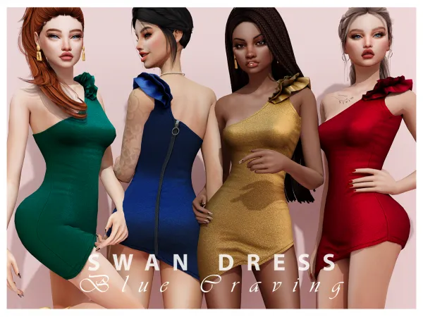 Alpha Blue Craving Swan Dress UPDATE 25/11/2022 by bluecraving - The Sims 4 custom content