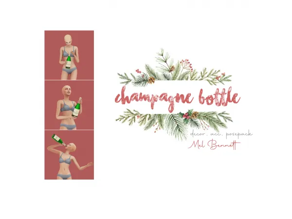 Mix Advent Calendar 25 Champagne Bottle Decor Acc and Posepack - The Sims 4 Custom Content