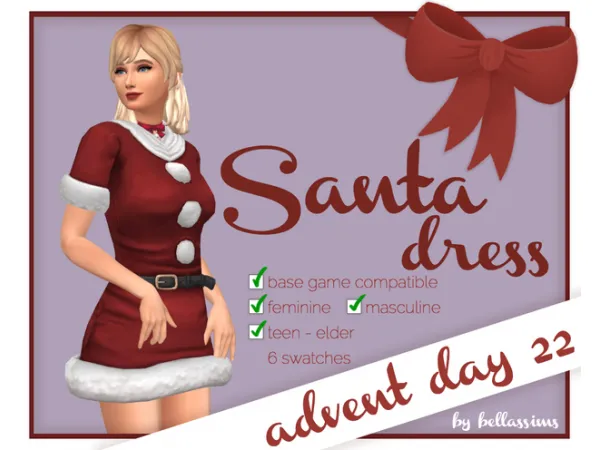 Maxis Match Advent Day 22 Santa Dress by Bellassims - The Sims 4 Custom Content