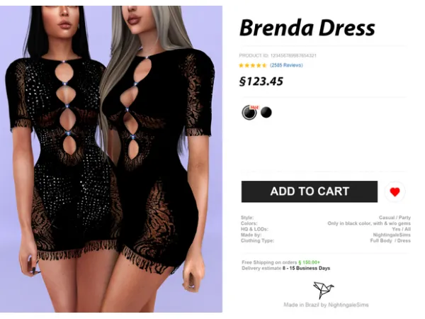 Alpha Brenda Dress by Nightingale Sims - The Sims 4 Custom Content
