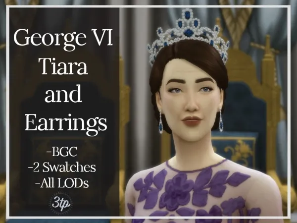 Maxis Match George VI Tiara and Earrings by threethousandplumbobs - The Sims 4 Custom Content