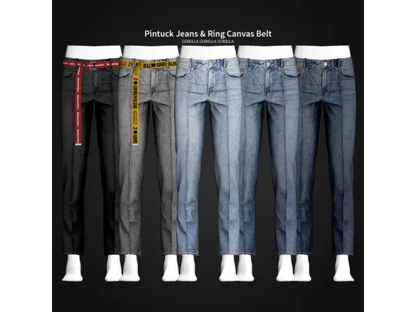 Pintuck Jeans & Ring Canvas Belt by  Gorilla Gorilla Gorilla