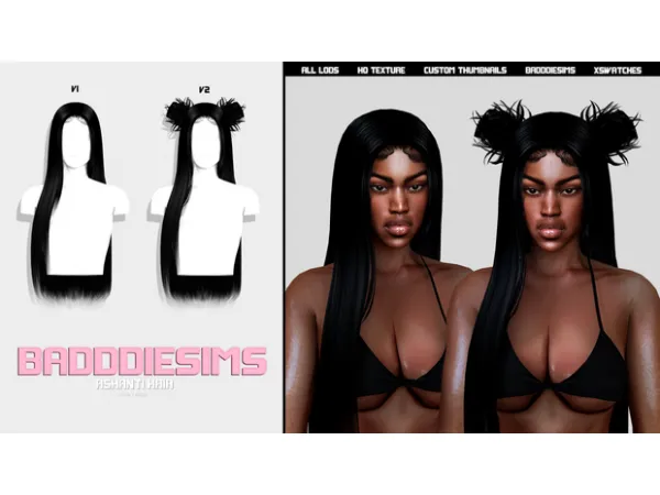 Alpha ASHANTI HAIR BUNS VERSION by BADDDIESIMS - The Sims 4 Custom Content