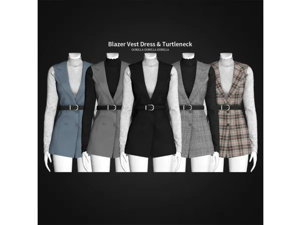 Alpha Blazer Vest Dress Turtleneck by [Gorilla Gorilla Gorilla] - The Sims 4 Custom Content