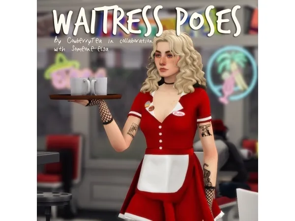 Mix Waitress Posepack by Cowberry Tea - The Sims 4 Custom Content