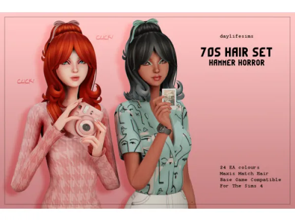 Maxis Match 70s HAIR SET Hammer Horror Hairstyle by Daylife Sims - The Sims 4 Custom Content