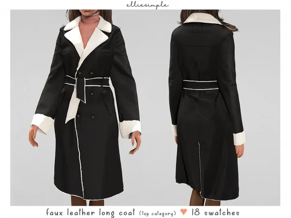 Alpha elliesimple faux leather long coat (early access) - The Sims 4 Custom Content