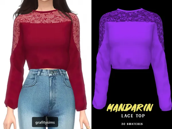 Alpha Mandarin Lace Top - The Sims 4 Custom Content