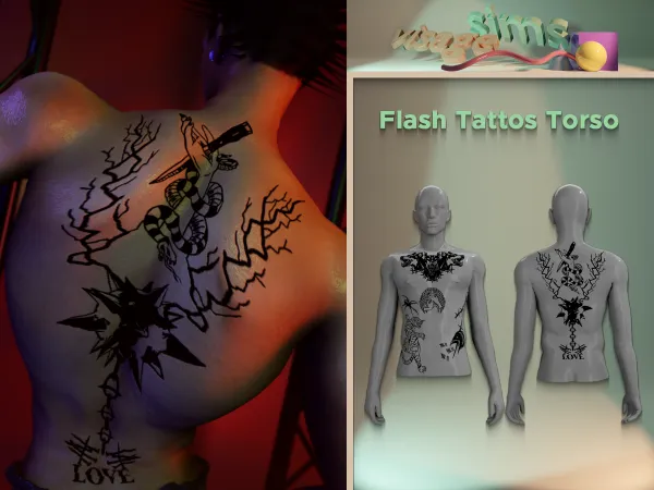 Mix Flash Tattos Torso by v1s4g3 - The Sims 4 Custom Content