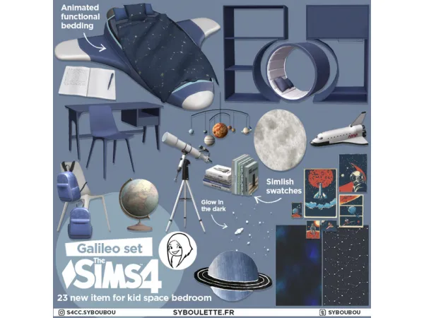 Alpha GALILEO KID BEDROOM SIMS 4 by Syboubou - The Sims 4 Custom Content