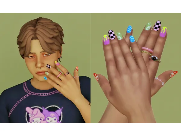 Maxis Match Short Mismatched Nails ♡ by simsfinds - The Sims 4 custom content