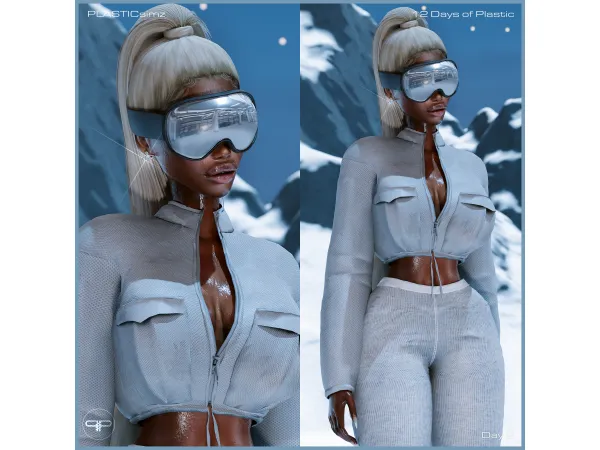 Alpha Dionne Puffer w Ski Glasses by PLASTICsimz - The Sims 4 Custom Content