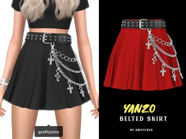 Alpha Yanzo Belted Skirt - The Sims 4 Custom Content