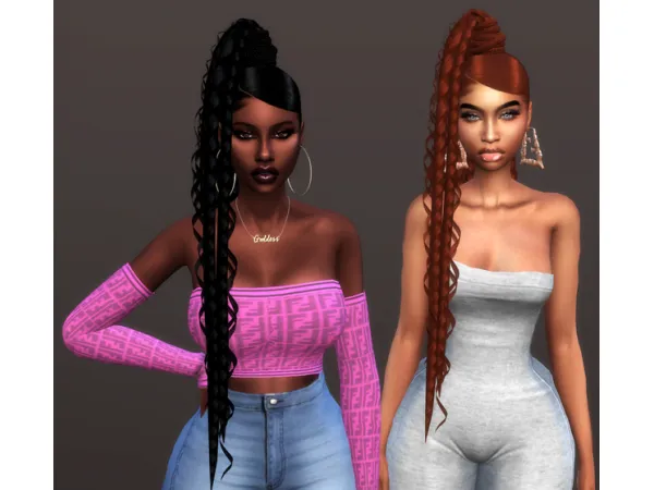Alpha Sherea curly Side Braids pony by XxBlacksims - The Sims 4 Custom Content