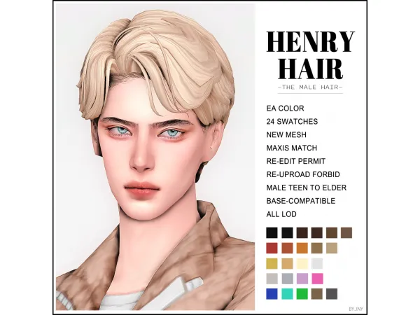Maxis Match [JNY] HENRY HAIR - The Sims 4 Custom Content