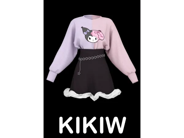 Alpha Sanrio casual suit clothesstar pants chain by simsfinds - The Sims 4 Custom Content